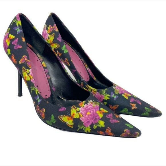 BCBGirls Floral Butterfly Spike Heels Size 8 Pointed Toe Barbiecore - Picture 1 of 9